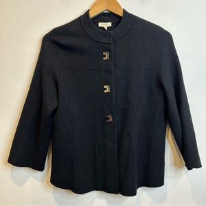 Laura Geometric buttons 3/4-sleeve cardigan sweater black